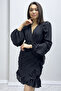 Women's Double Breasted Collar Mini Draped Chiffon Dress Beige, Black - 2