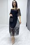 Women's Guipure Detail Carmen Collar Madonna Plus Size Dress Black, White - 3