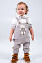 Bow Tie Shirt Teddy Bear Detailed Men's Muslin Salopet Set - 4