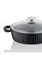 Valeriya Cast Glass Lid Flat Pot 24 Cm Black - TAC-4972 - 3