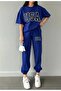 women usa printed Cobalt blue tracksuit set - 3