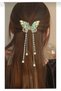 Large Size Metal Buckle with Butterfly Detail and Dangle Pearls Gold Color