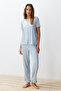 Blue-Multicolor Floral Ruffle Detail Knitted Pajama Set THMSS24PT00232 - 2