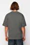 Antrasit Oversize/Geniş Kesim Kısa Kol Manzara Nakışlı %100 Pamuklu T-Shirt TMNSS23TS00243 - 2