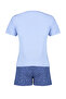 Mavi %100 Pamuklu Yıldız Desenli Şortlu Örme Pijama Takımı THMSS24PT00202 - 8