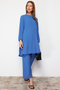 Indigo Elastic-Sleeved Wide-Leg Aerobin Tunic-Pants Woven Set TCTSS22US0023 - 3