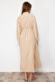 Stone Belted Mandarin Collar Button Detail Woven Dress TCTSS21EL3343 - 6
