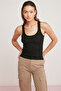 Lıllesol Women's Ribbed Look Thick Strapped Basic Black Undershirt - 3
