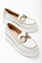 Women's White Skin Comfortable Fit Front Buckle Thick Sole Loafer