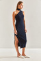 Women's Navy Blue Turtleneck Shoulder-Cut Knitwear Dress 20246075 - 2
