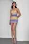 Women's Lined Tulle Fabric Strapless Collar Double Color Mini Evening Dress 233 - 6