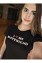 Black I Love My Boyfriend Text Detail Crop Top Blouse Tshirt