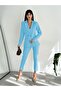 Light Blue Double-Breasted Blazer Jacket Carrot Pants Suit