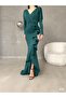 Women's Fabric Long Sleeve Double Breasted Collar Skirt Flounced Evening Dress (Coloured) - 5