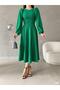Women's Balloon Sleeve Skirt Detail Imported Crepe Fabric Dress (Colored) - 5