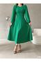 Women's Balloon Sleeve Skirt Detail Imported Crepe Fabric Dress (Colored) - 3