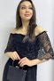 Women's Guipure Detail Carmen Collar Madonna Plus Size Dress Black, White - 2