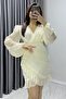 Women's Double Breasted Collar Mini Draped Chiffon Dress Beige, Black - 4