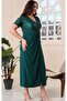 Women's Double-Breasted Collar Top Sequin Short Sleeve Front Slit Sandy Stretch Evening Dress - 7