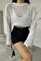 Women's White Openwork Knitwear Blouse - 2