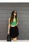 Women's Black Flared Model Flounced Inner Shorts Flexible, Elastic Waist, Sandy Fabric Flounced Shorts Skirt - 2
