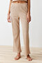 Beige Corded Fabric Collar Detail Knitted Pajama Set THMSS24PT00234 - 5