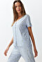 Blue-Multicolor Floral Ruffle Detail Knitted Pajama Set THMSS24PT00232 - 3