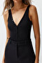Siyah Fitted/Vücuda Oturan V Yaka Fitilli Esnek Çıtçıtlı Örme Body TWOSS24BD00032 - 5