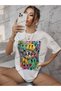Unisex BAY Letter and Emoticon Print Off-Shoulder T-Shirt KOD-1376 - 3