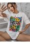 Unisex BAY Letter and Emoticon Print Off-Shoulder T-Shirt KOD-1376