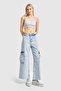 Women's Snow Jeans Color Culotte Cargo Fit Denim Trousers - 4