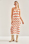Women's White Orange Strappy Patterned Lined Summer Dress 20246076 - 6