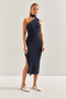 Women's Navy Blue Turtleneck Shoulder-Cut Knitwear Dress 20246075 - 3