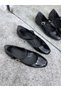 Black Patent Leather Laced Buckle Ballerina Shoes - 7