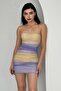 Women's Lined Tulle Fabric Strapless Collar Double Color Mini Evening Dress 233