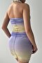 Women's Lined Tulle Fabric Strapless Collar Double Color Mini Evening Dress 233 - 3