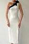 White Atlas Fabric One-Shoulder Bow and Slit Design Midi Dress 235 - 4