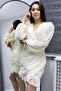 Women's Double Breasted Collar Mini Draped Chiffon Dress Beige, Black - 3