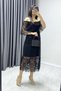 Women's Guipure Detail Carmen Collar Madonna Plus Size Dress Black, White