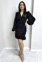 Women's Double Breasted Collar Mini Draped Chiffon Dress Beige, Black - 3
