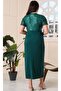 Women's Double-Breasted Collar Top Sequin Short Sleeve Front Slit Sandy Stretch Evening Dress - 8