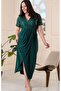 Women's Double-Breasted Collar Top Sequin Short Sleeve Front Slit Sandy Stretch Evening Dress - 4