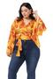 Large Size Satin Mustard Bolero with Tie Waist and Sleeve Detail - 4
