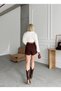 Women's Shorts Skirt - Gabardine Fabric - Belted Pleated Shorts Skirt - 6