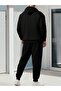 Printed Unisex Bottom Top Combination Black Tracksuit Set - Hooded Sweatshirt Sweatpants Jogger - 2