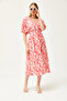 Women's Fuchsia Waisted Double Breasted Collar Midi Dress ELB-19002100 - 5