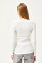 Women's Ecru Crew Neck Buttoned Long Sleeve Lycra Cotton Blouse BLZ-19002566 - 2