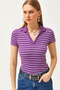 Women's Striped Purple Polo Neck Knitted Blouse BLZ-19002563
