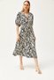 Women's Black Elastic Waist Double Breasted Collar Midi Dress ELB-19002100 - 5