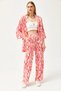Women's Fuchsia Top Kimono Bottom Pocket Trousers Set TKM-19000276 - 6